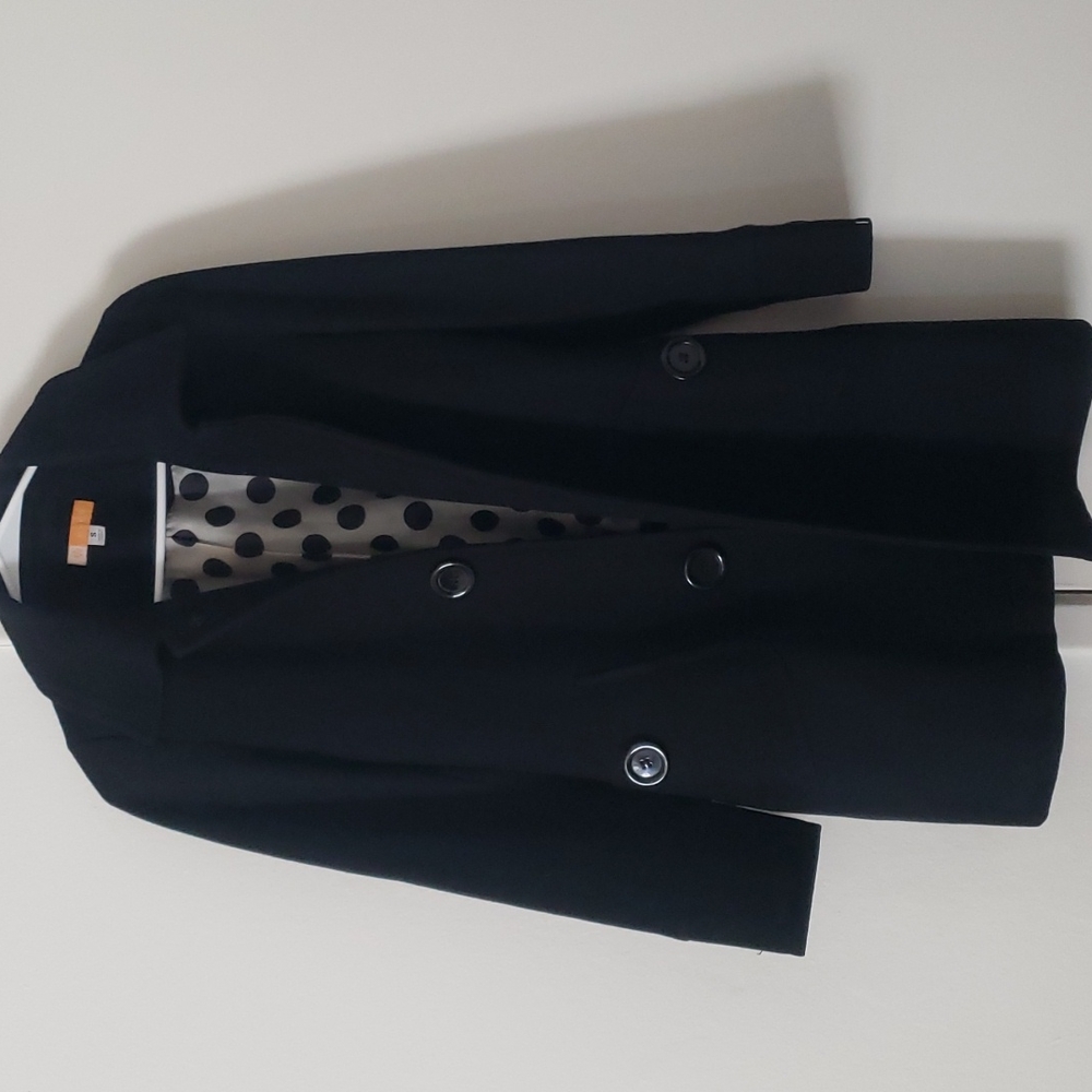 Anthropologie Tulle Black Tailored Coat Polka Dot Lined Modern Chic - Picture 3 of 6